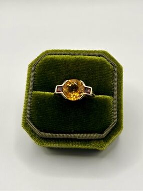 14K Gold Three Stone Ring - Citrine and Garnets